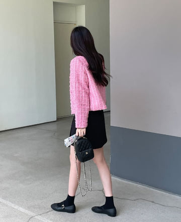 Seibo Round Check Tweed Short Jacket